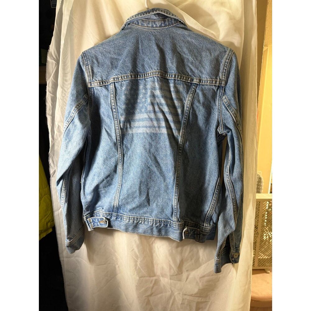 Old Navy Classic Denim Trucker Jacket with White US Flag Graphic